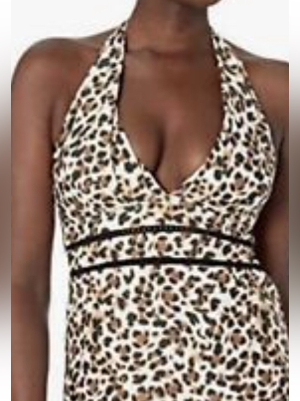 Athena Leopard Tankini Top Black & Tan Padded Cups Halter Embroidered Cutouts 12